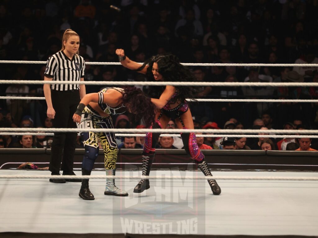 Naomi & Bayley vs Candice LeRae & Indi Hartwell at WWE Smackdown on Friday, November 1, 2024 (taped October 25, 2024), at the Barclays Center in Brooklyn, NY. Photo by George Tahinos, https://georgetahinos.smugmug.com