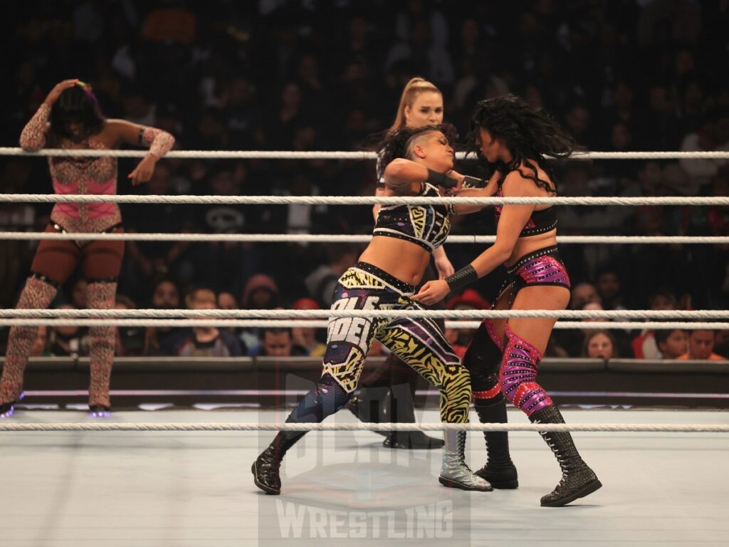 Naomi & Bayley vs Candice LeRae & Indi Hartwell at WWE Smackdown on Friday, November 1, 2024 (taped October 25, 2024), at the Barclays Center in Brooklyn, NY. Photo by George Tahinos, https://georgetahinos.smugmug.com