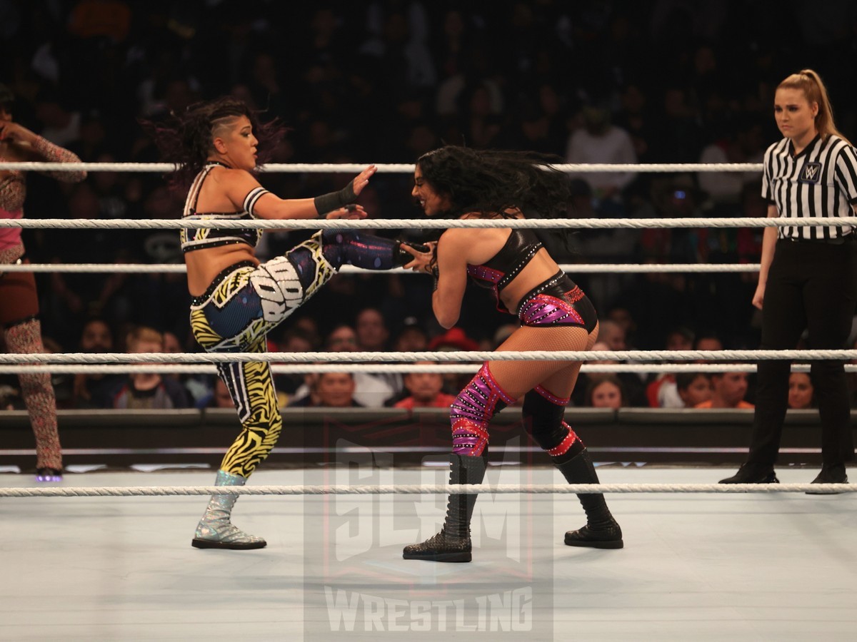 Naomi & Bayley vs Candice LeRae & Indi Hartwell at WWE Smackdown on Friday, November 1, 2024 (taped October 25, 2024), at the Barclays Center in Brooklyn, NY. Photo by George Tahinos, https://georgetahinos.smugmug.com