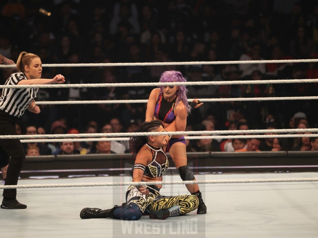 Naomi & Bayley vs Candice LeRae & Indi Hartwell at WWE Smackdown on Friday, November 1, 2024 (taped October 25, 2024), at the Barclays Center in Brooklyn, NY. Photo by George Tahinos, https://georgetahinos.smugmug.com