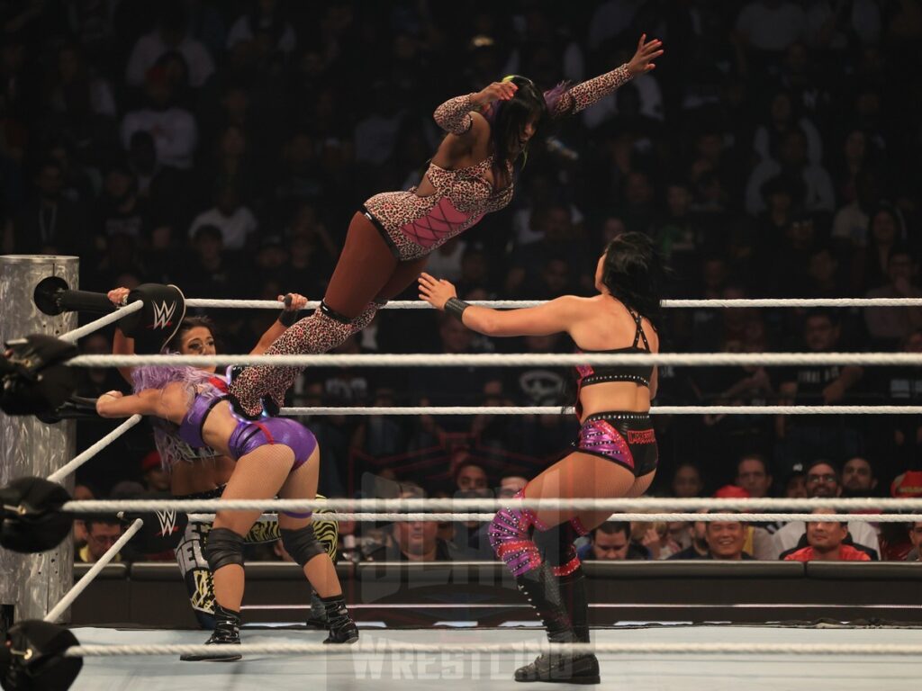 Naomi & Bayley vs Candice LeRae & Indi Hartwell at WWE Smackdown on Friday, November 1, 2024 (taped October 25, 2024), at the Barclays Center in Brooklyn, NY. Photo by George Tahinos, https://georgetahinos.smugmug.com