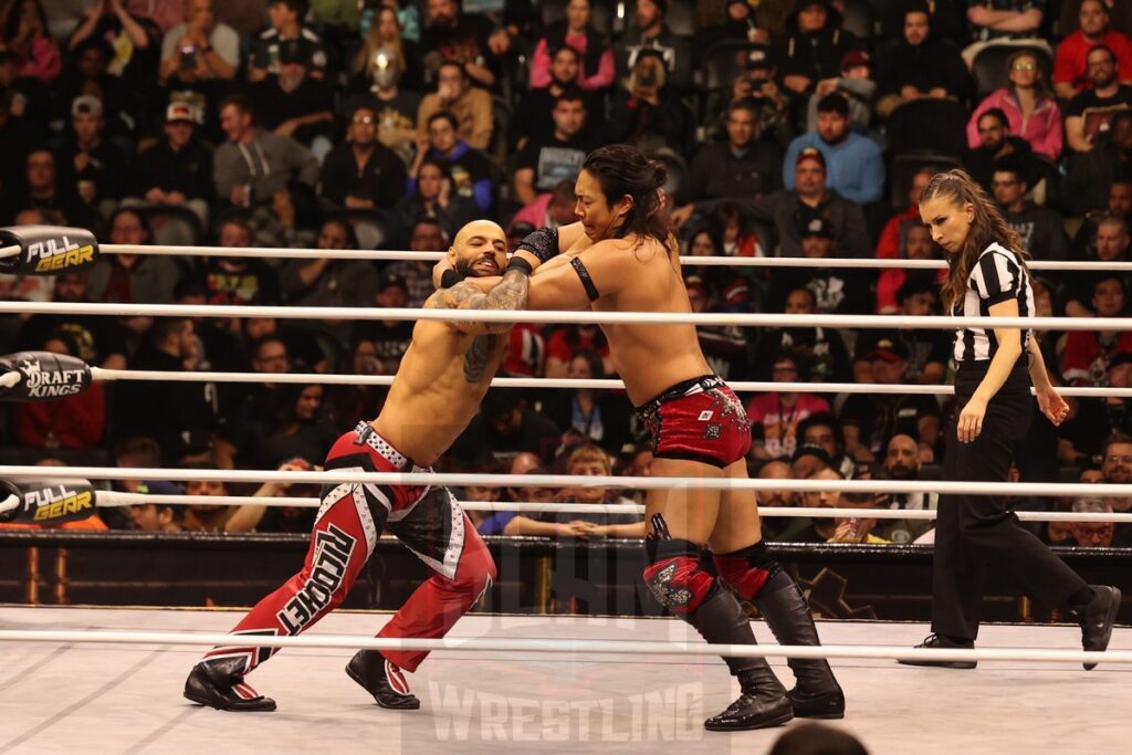 AEW International Champion Match: Konosuke Takeshita (c) vs. Ricochet at AEW Full Gear on Saturday, November 23, 2024, at the Prudential Center in Newark, NJ. Photo by George Tahinos, https://georgetahinos.smugmug.com