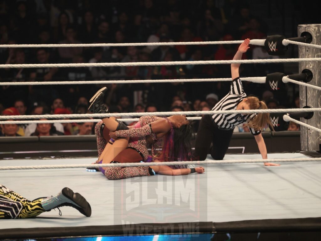 Naomi & Bayley vs Candice LeRae & Indi Hartwell at WWE Smackdown on Friday, November 1, 2024 (taped October 25, 2024), at the Barclays Center in Brooklyn, NY. Photo by George Tahinos, https://georgetahinos.smugmug.com