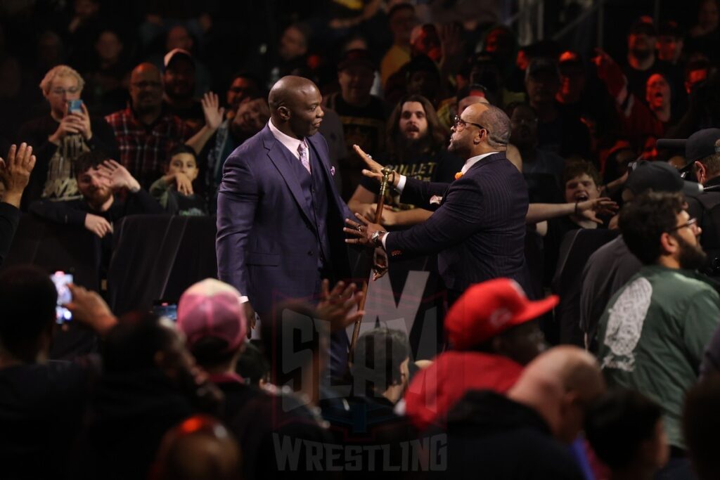 MVP tries to calm Shelton Benjamin down at AEW Full Gear on Saturday, November 23, 2024, at the Prudential Center in Newark, NJ. Photo by George Tahinos, https://georgetahinos.smugmug.com