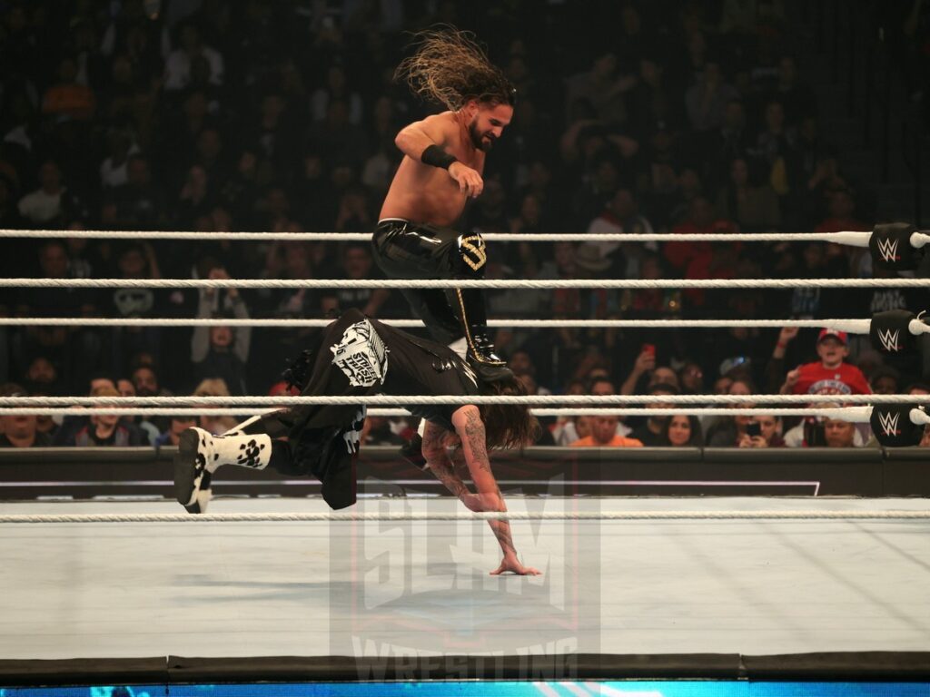 Seth Rollins vs Dominik Mysterio at WWE Smackdown on Friday, November 1, 2024 (taped October 25, 2024), at the Barclays Center in Brooklyn, NY. Photo by George Tahinos, https://georgetahinos.smugmug.com