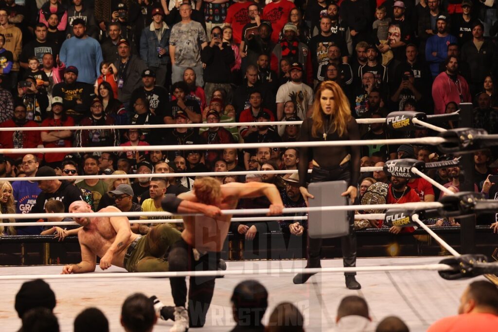 Marina Sharif brings in a briefcase during the AEW World Championship Match between Jon Moxley (c) vs. Orange Cassidy at AEW Full Gear on Saturday, November 23, 2024, at the Prudential Center in Newark, NJ. Photo by George Tahinos, https://georgetahinos.smugmug.com