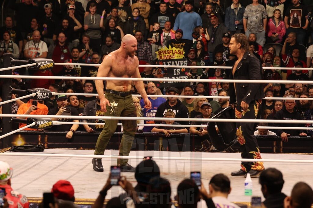 "Hangman" Adam Page confronts Jon Moxley at AEW Full Gear on Saturday, November 23, 2024, at the Prudential Center in Newark, NJ. Photo by George Tahinos, https://georgetahinos.smugmug.com