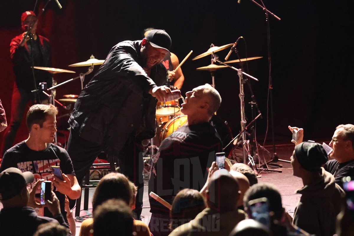 The Sandman joins Dave LaGreca and Bully Ray at 'Dave and Bully Take Manhattan' on Tuesday, November 26, 2024, at the Gramercy Theatre in New York, NY. Photo by George Tahinos, https://georgetahinos.smugmug.com