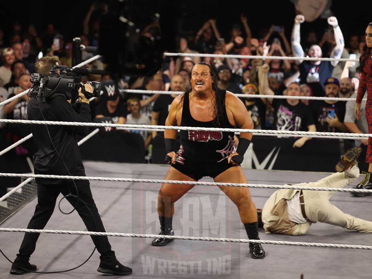 Rhino poses after beating up Robert Stone at NXT on Wednesday, November 6, 2024, at the 2300 Arena, in Philadelphia, PA. Photo by George Tahinos, https://georgetahinos.smugmug.com