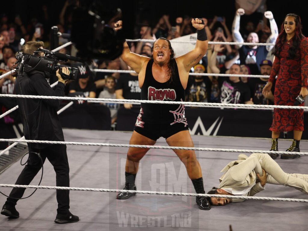 Rhino poses after beating up Robert Stone at NXT on Wednesday, November 6, 2024, at the 2300 Arena, in Philadelphia, PA. Photo by George Tahinos, https://georgetahinos.smugmug.com