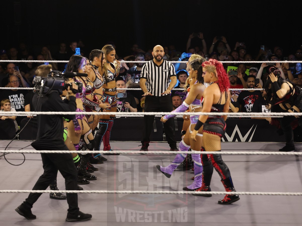 Fatal Influence, Cora Jade and Roxanne Perez vs Stephanie Vaquer, Jordynne Grace, Kehlani Jordan, ZARIA, and Giulia at NXT on Wednesday, November 6, 2024, at the 2300 Arena, in Philadelphia, PA. Photo by George Tahinos, https://georgetahinos.smugmug.com