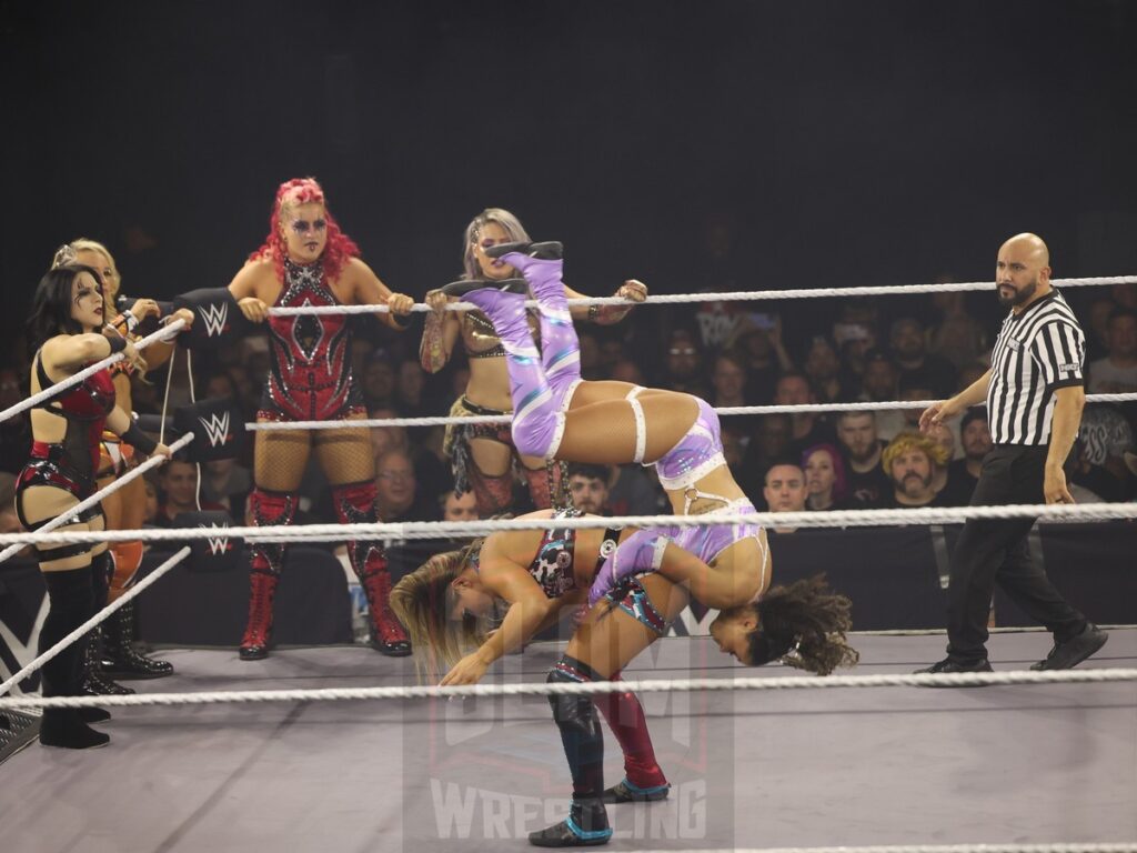 Fatal Influence, Cora Jade and Roxanne Perez vs Stephanie Vaquer, Jordynne Grace, Kehlani Jordan, ZARIA, and Giulia at NXT on Wednesday, November 6, 2024, at the 2300 Arena, in Philadelphia, PA. Photo by George Tahinos, https://georgetahinos.smugmug.com