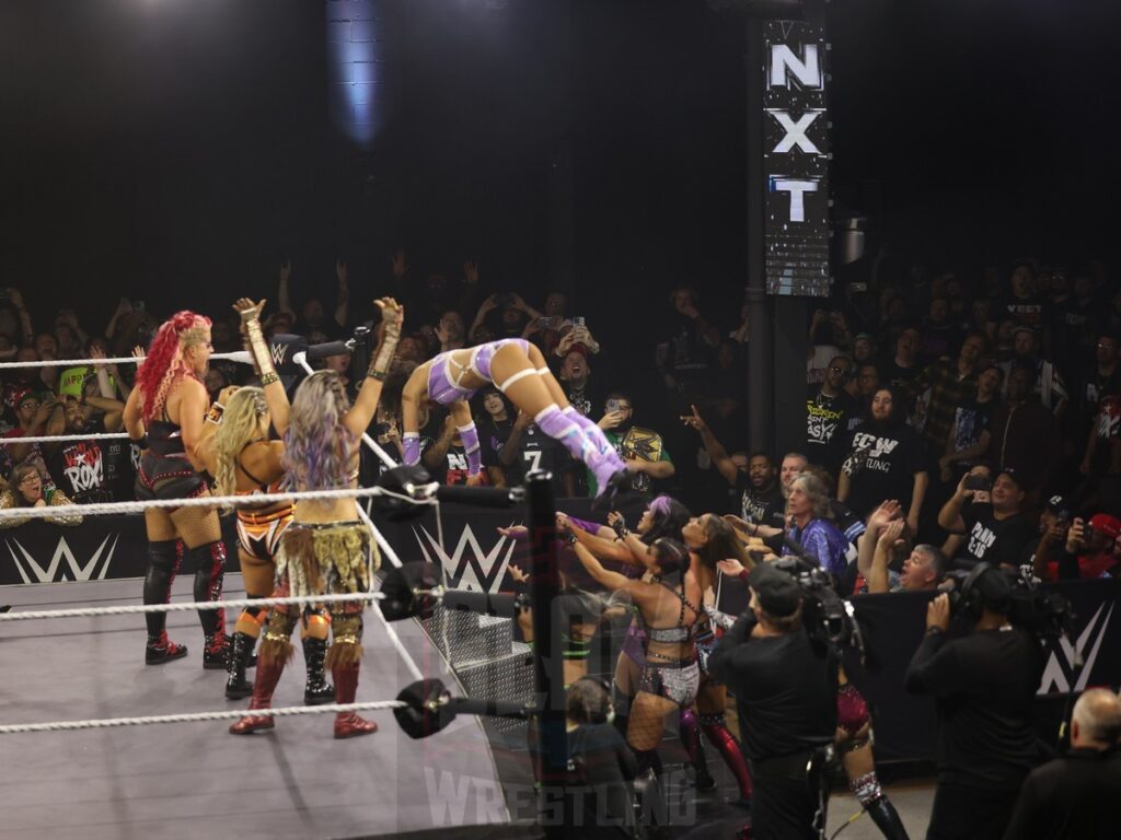 Fatal Influence, Cora Jade and Roxanne Perez vs Stephanie Vaquer, Jordynne Grace, Kehlani Jordan, ZARIA, and Giulia at NXT on Wednesday, November 6, 2024, at the 2300 Arena, in Philadelphia, PA. Photo by George Tahinos, https://georgetahinos.smugmug.com