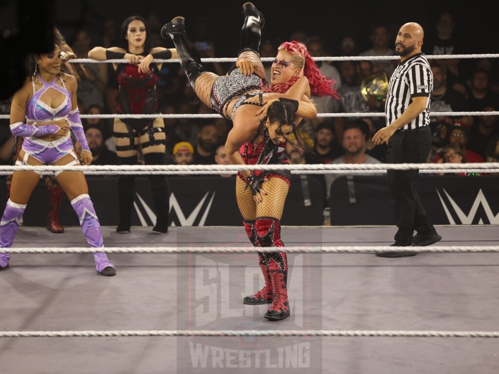 Fatal Influence, Cora Jade and Roxanne Perez vs Stephanie Vaquer, Jordynne Grace, Kehlani Jordan, ZARIA, and Giulia at NXT on Wednesday, November 6, 2024, at the 2300 Arena, in Philadelphia, PA. Photo by George Tahinos, https://georgetahinos.smugmug.com