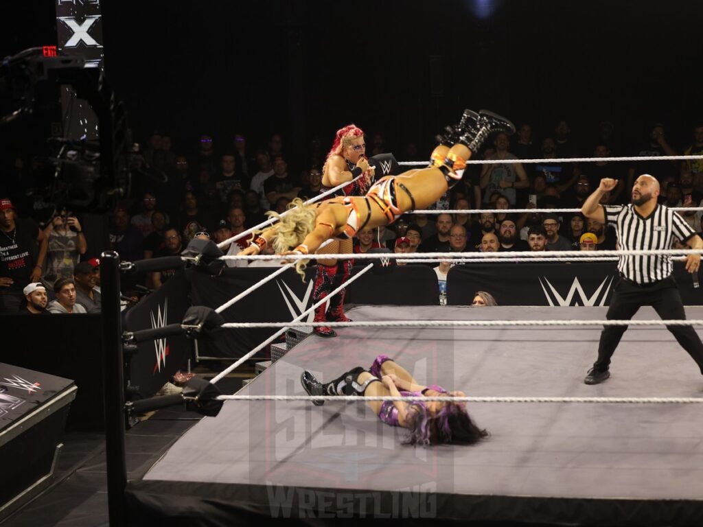 Fatal Influence, Cora Jade and Roxanne Perez vs Stephanie Vaquer, Jordynne Grace, Kehlani Jordan, ZARIA, and Giulia at NXT on Wednesday, November 6, 2024, at the 2300 Arena, in Philadelphia, PA. Photo by George Tahinos, https://georgetahinos.smugmug.com