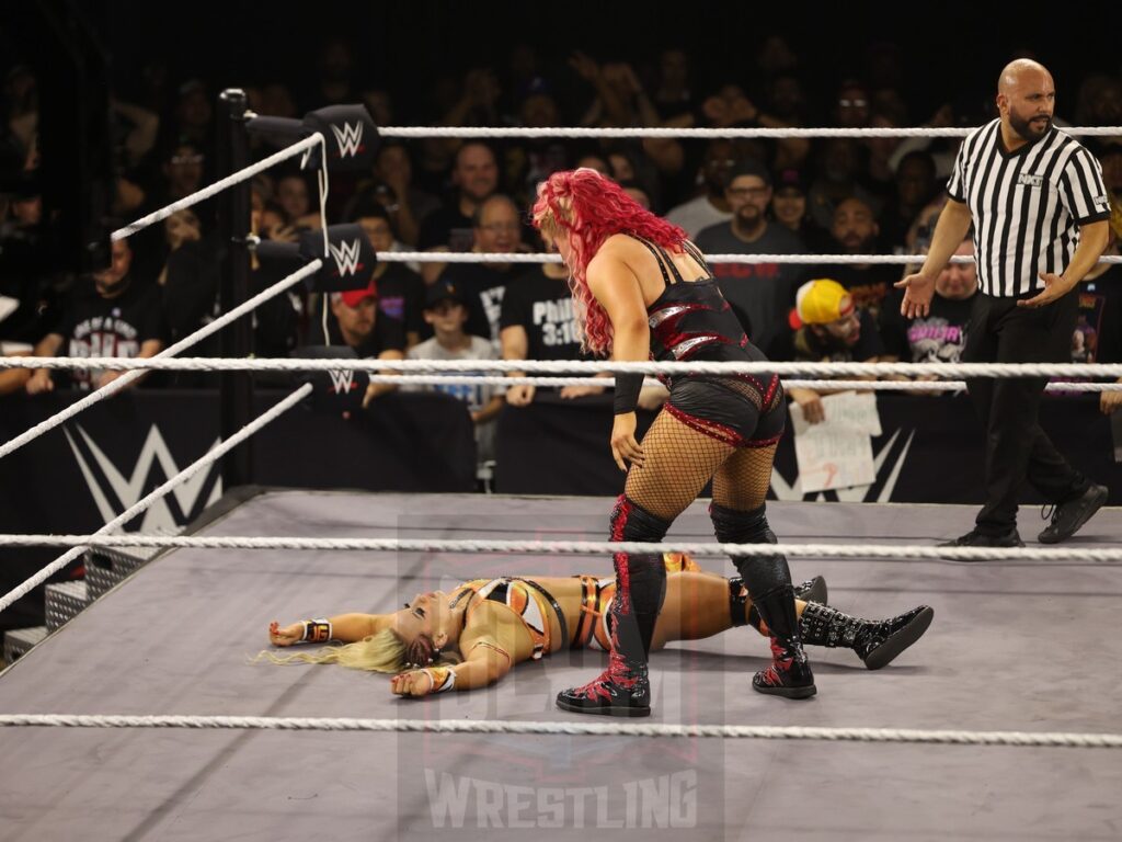 Fatal Influence, Cora Jade and Roxanne Perez vs Stephanie Vaquer, Jordynne Grace, Kehlani Jordan, ZARIA, and Giulia at NXT on Wednesday, November 6, 2024, at the 2300 Arena, in Philadelphia, PA. Photo by George Tahinos, https://georgetahinos.smugmug.com