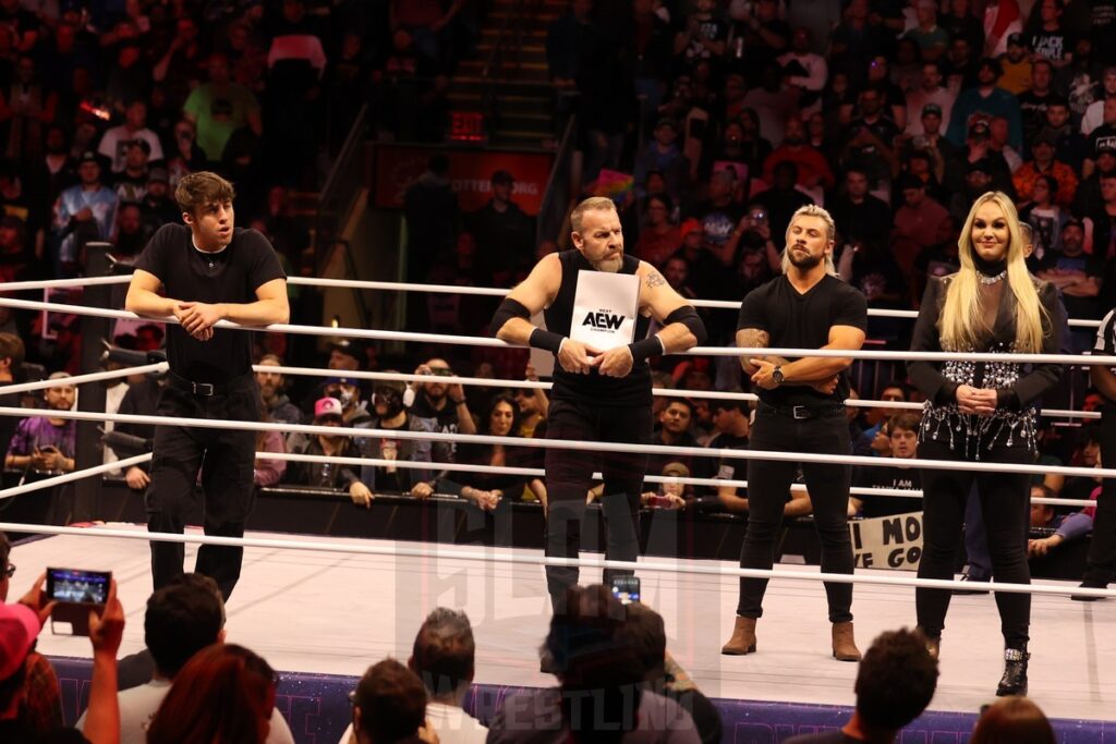 Nick Wayne, Christian Cage, Kip Sabian and Mother Wayne at AEW Dynamite on Wednesday, November 13, 2024, at the Total Mortgage Arena, in Bridgeport, Connecticut. Photo by George Tahinos, georgetahinos.smugmug.com