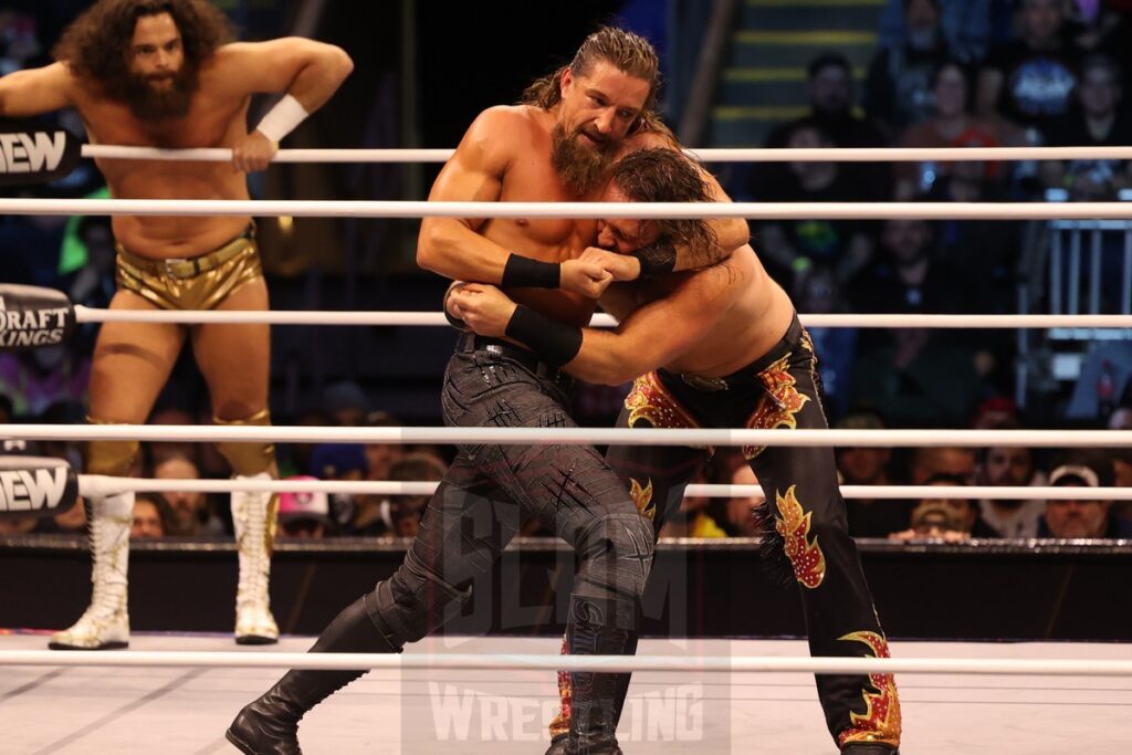 Bang Bang Gang (“Switchblade” Jay White and “Rock Hard” Juice Robinson) vs “Hangman” Adam Page and “The Patriarchy” Christian Cage at AEW Dynamite on Wednesday, November 13, 2024, at the Total Mortgage Arena, in Bridgeport, Connecticut. Photo by George Tahinos, georgetahinos.smugmug.com