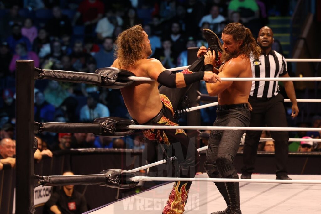 Bang Bang Gang (“Switchblade” Jay White and “Rock Hard” Juice Robinson) vs “Hangman” Adam Page and “The Patriarchy” Christian Cage at AEW Dynamite on Wednesday, November 13, 2024, at the Total Mortgage Arena, in Bridgeport, Connecticut. Photo by George Tahinos, georgetahinos.smugmug.com