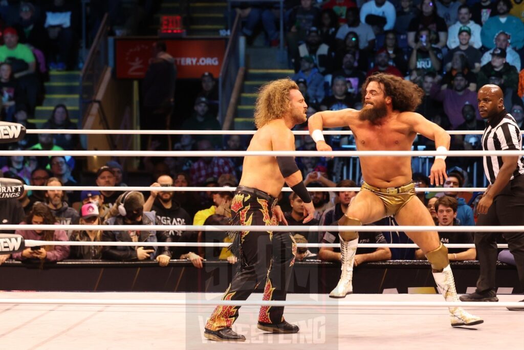 Bang Bang Gang (“Switchblade” Jay White and “Rock Hard” Juice Robinson) vs “Hangman” Adam Page and “The Patriarchy” Christian Cage at AEW Dynamite on Wednesday, November 13, 2024, at the Total Mortgage Arena, in Bridgeport, Connecticut. Photo by George Tahinos, georgetahinos.smugmug.com