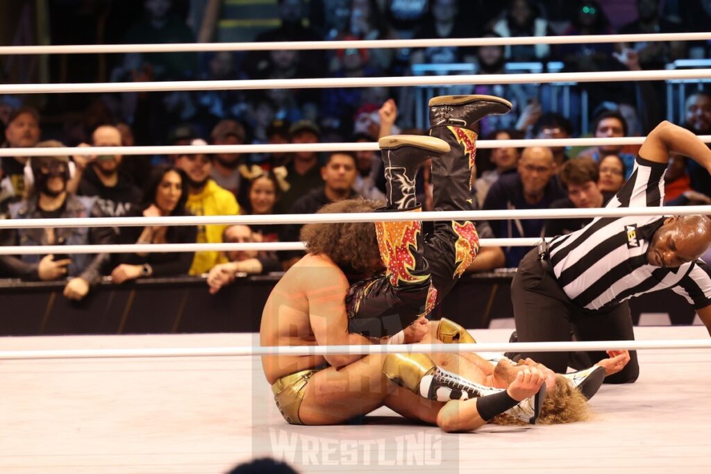 Bang Bang Gang (“Switchblade” Jay White and “Rock Hard” Juice Robinson) vs “Hangman” Adam Page and “The Patriarchy” Christian Cage at AEW Dynamite on Wednesday, November 13, 2024, at the Total Mortgage Arena, in Bridgeport, Connecticut. Photo by George Tahinos, georgetahinos.smugmug.com