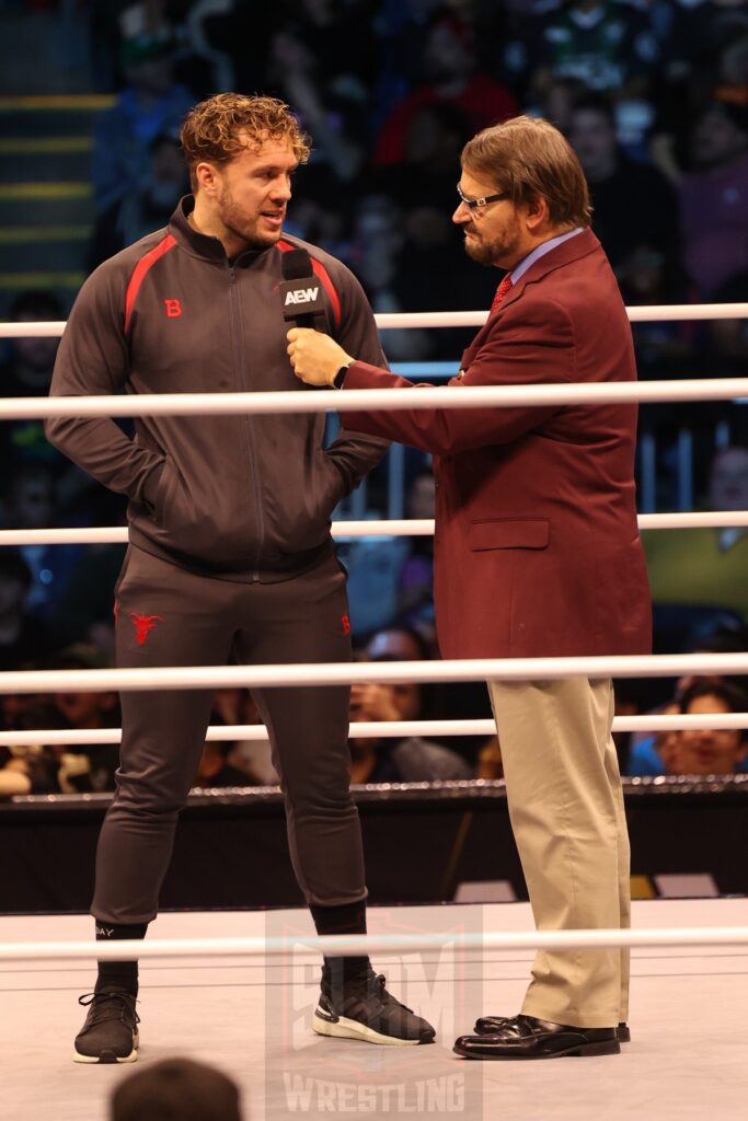 Will Ospreay and Tony Schiavone at AEW Dynamite on Wednesday, November 13, 2024, at the Total Mortgage Arena, in Bridgeport, Connecticut. Photo by George Tahinos, georgetahinos.smugmug.com