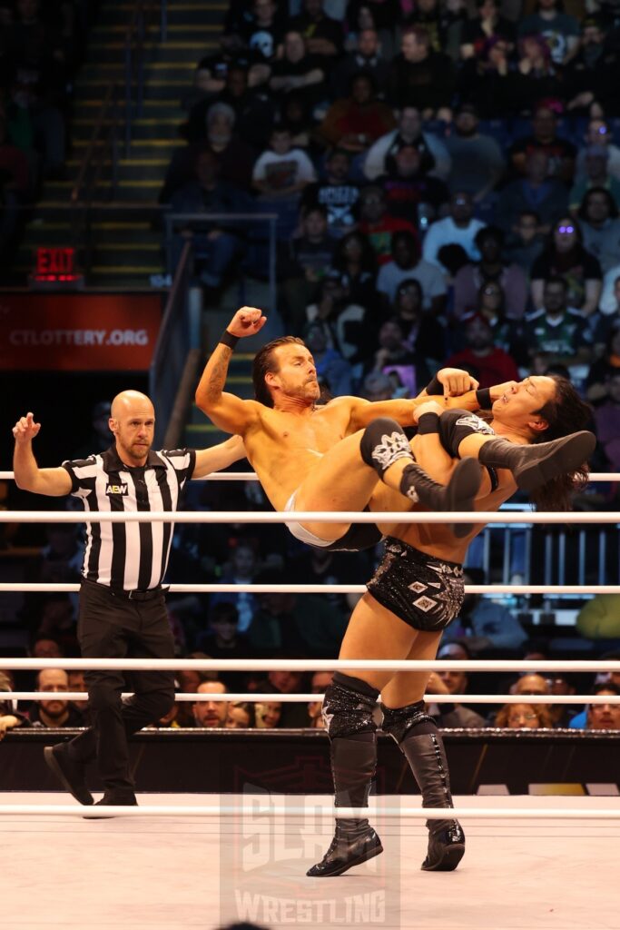 Konosuke Takeshita vs Adam Cole at AEW Dynamite on Wednesday, November 13, 2024, at the Total Mortgage Arena, in Bridgeport, Connecticut. Photo by George Tahinos, georgetahinos.smugmug.com