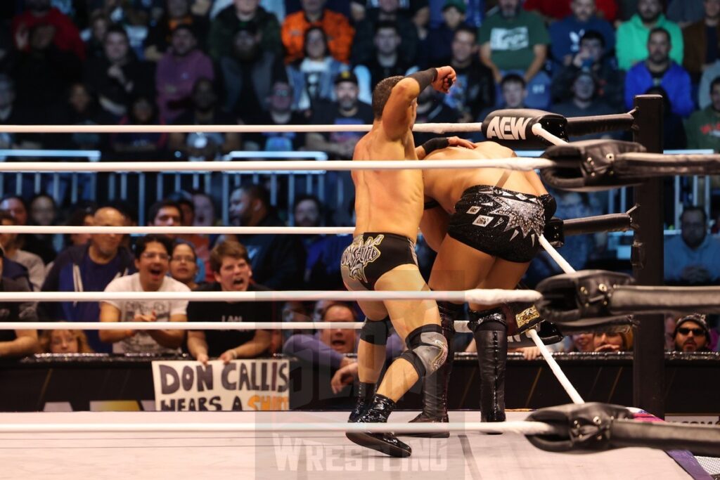 Konosuke Takeshita vs Adam Cole at AEW Dynamite on Wednesday, November 13, 2024, at the Total Mortgage Arena, in Bridgeport, Connecticut. Photo by George Tahinos, georgetahinos.smugmug.com