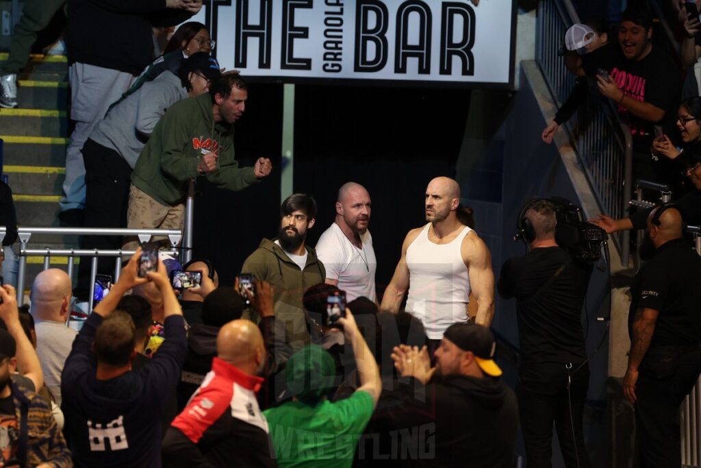 Wheeler Yuta, Jon Moxley and Claudio Castagnoli at AEW Dynamite on Wednesday, November 13, 2024, at the Total Mortgage Arena, in Bridgeport, Connecticut. Photo by George Tahinos, georgetahinos.smugmug.com