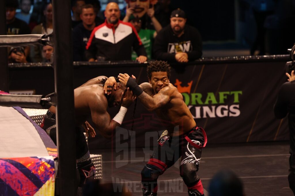 Swerve Strickland (w/ Prince Nana) vs Lio Rush at AEW Dynamite on Wednesday, November 13, 2024, at the Total Mortgage Arena, in Bridgeport, Connecticut. Photo by George Tahinos, georgetahinos.smugmug.com