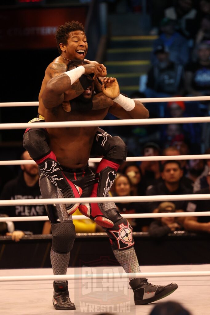 Swerve Strickland (w/ Prince Nana) vs Lio Rush at AEW Dynamite on Wednesday, November 13, 2024, at the Total Mortgage Arena, in Bridgeport, Connecticut. Photo by George Tahinos, georgetahinos.smugmug.com