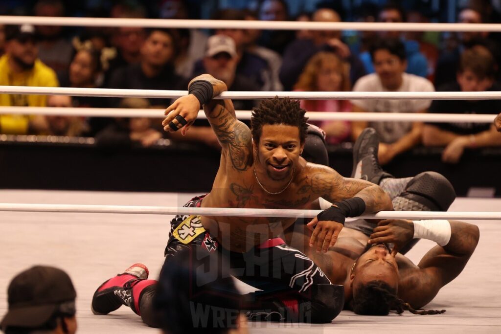 Swerve Strickland (w/ Prince Nana) vs Lio Rush at AEW Dynamite on Wednesday, November 13, 2024, at the Total Mortgage Arena, in Bridgeport, Connecticut. Photo by George Tahinos, georgetahinos.smugmug.com