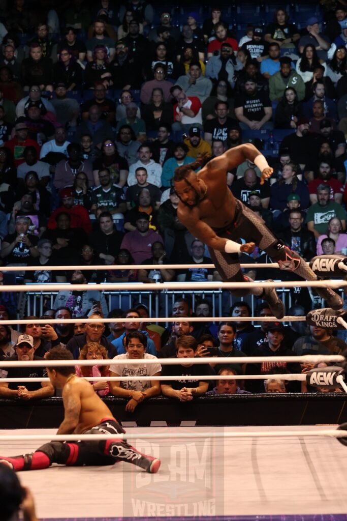 Swerve Strickland (w/ Prince Nana) vs Lio Rush at AEW Dynamite on Wednesday, November 13, 2024, at the Total Mortgage Arena, in Bridgeport, Connecticut. Photo by George Tahinos, georgetahinos.smugmug.com