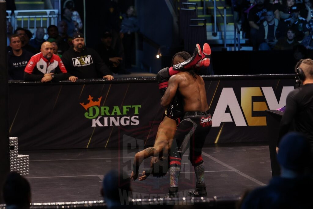 Swerve Strickland (w/ Prince Nana) vs Lio Rush at AEW Dynamite on Wednesday, November 13, 2024, at the Total Mortgage Arena, in Bridgeport, Connecticut. Photo by George Tahinos, georgetahinos.smugmug.com