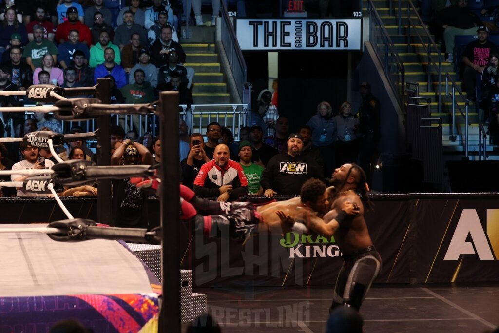 Swerve Strickland (w/ Prince Nana) vs Lio Rush at AEW Dynamite on Wednesday, November 13, 2024, at the Total Mortgage Arena, in Bridgeport, Connecticut. Photo by George Tahinos, georgetahinos.smugmug.com