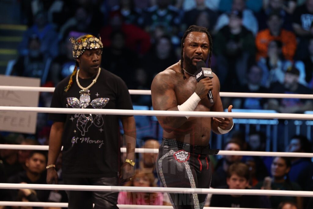 Prince Nana listens to Swerve Strickland at AEW Dynamite on Wednesday, November 13, 2024, at the Total Mortgage Arena, in Bridgeport, Connecticut. Photo by George Tahinos, georgetahinos.smugmug.com