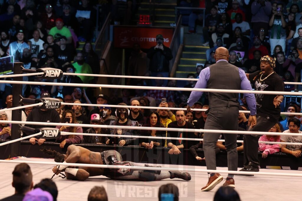 Bobby Lashley, Shelton Benjamin and MVP attack Swerve Strickland and Prince Nana at AEW Dynamite on Wednesday, November 13, 2024, at the Total Mortgage Arena, in Bridgeport, Connecticut. Photo by George Tahinos, georgetahinos.smugmug.com