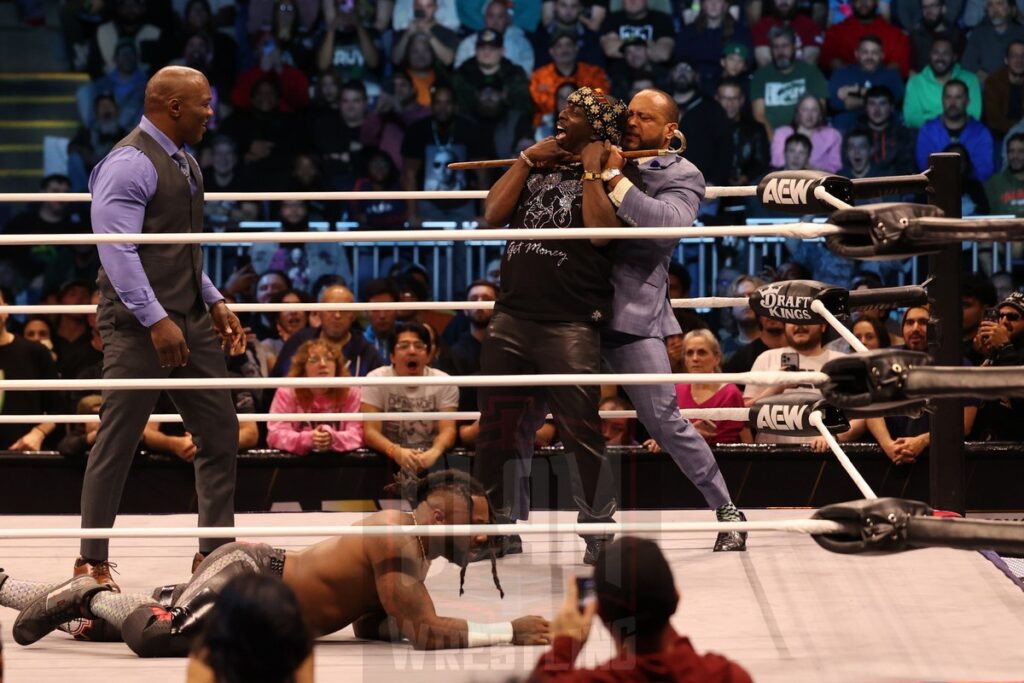 Bobby Lashley, Shelton Benjamin and MVP attack Swerve Strickland and Prince Nana at AEW Dynamite on Wednesday, November 13, 2024, at the Total Mortgage Arena, in Bridgeport, Connecticut. Photo by George Tahinos, georgetahinos.smugmug.com