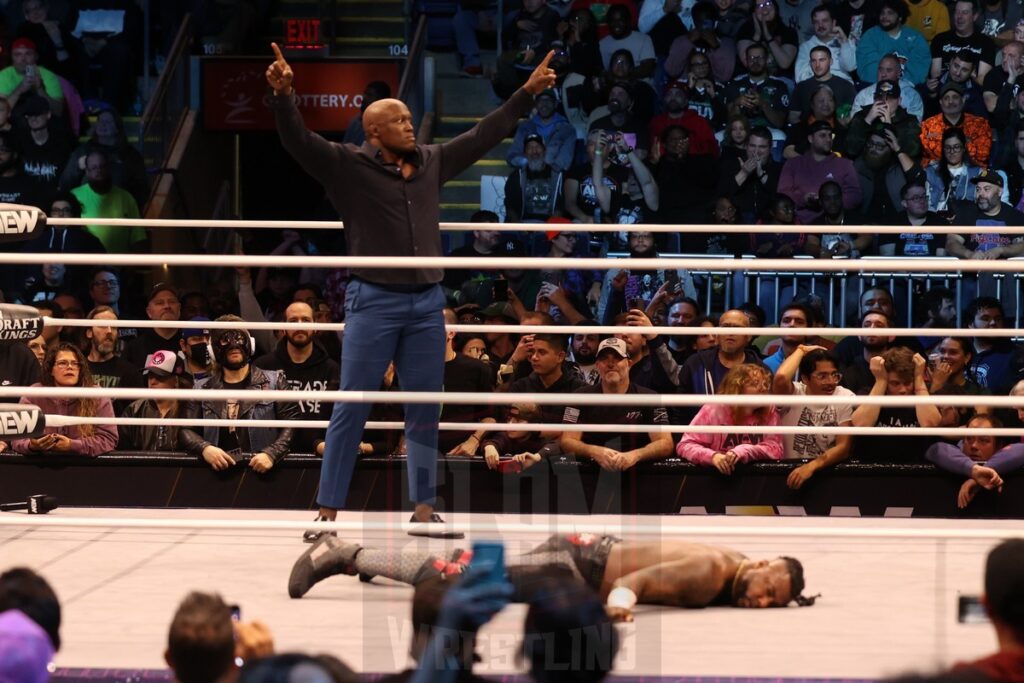 Bobby Lashley, Shelton Benjamin and MVP attack Swerve Strickland and Prince Nana at AEW Dynamite on Wednesday, November 13, 2024, at the Total Mortgage Arena, in Bridgeport, Connecticut. Photo by George Tahinos, georgetahinos.smugmug.com