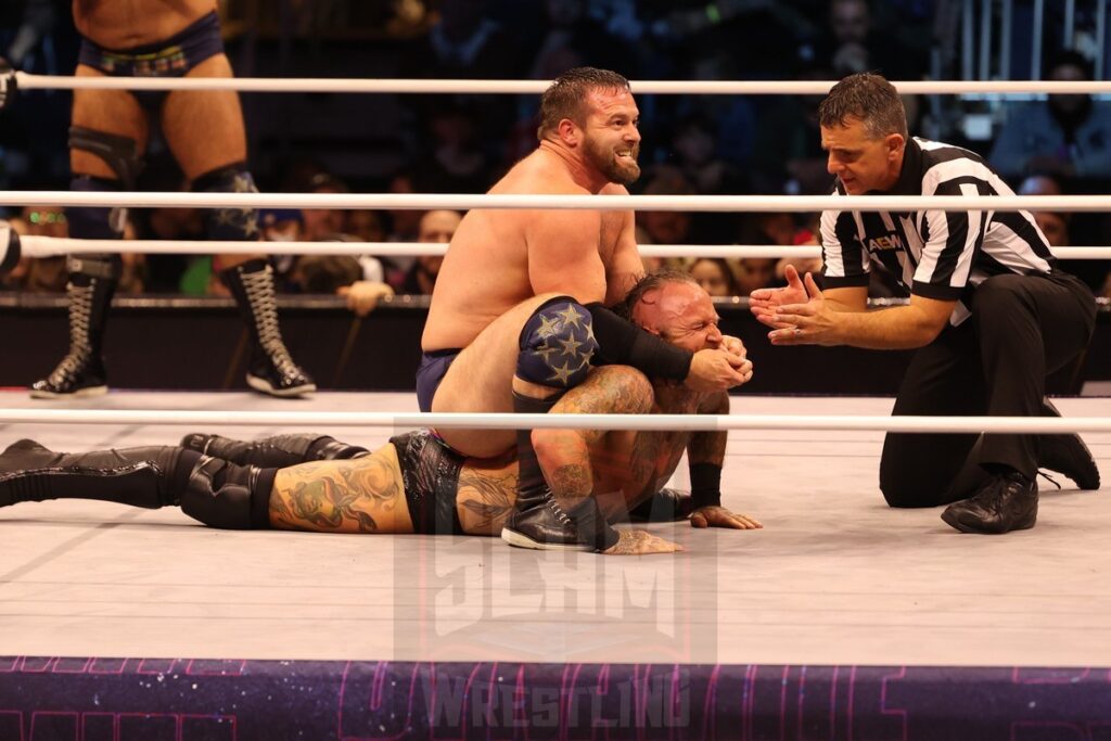 AEW Full Gear 4-Way Contenders Series Match: FTR (Cash Wheeler and Dax Harwood) vs House of Black (Malakai Black and Brody King) at AEW Dynamite on Wednesday, November 13, 2024, at the Total Mortgage Arena, in Bridgeport, Connecticut. Photo by George Tahinos, georgetahinos.smugmug.com