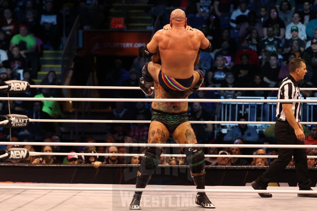 AEW Full Gear 4-Way Contenders Series Match: FTR (Cash Wheeler and Dax Harwood) vs House of Black (Malakai Black and Brody King) at AEW Dynamite on Wednesday, November 13, 2024, at the Total Mortgage Arena, in Bridgeport, Connecticut. Photo by George Tahinos, georgetahinos.smugmug.com