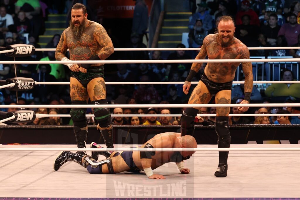 AEW Full Gear 4-Way Contenders Series Match: FTR (Cash Wheeler and Dax Harwood) vs House of Black (Malakai Black and Brody King) at AEW Dynamite on Wednesday, November 13, 2024, at the Total Mortgage Arena, in Bridgeport, Connecticut. Photo by George Tahinos, georgetahinos.smugmug.com