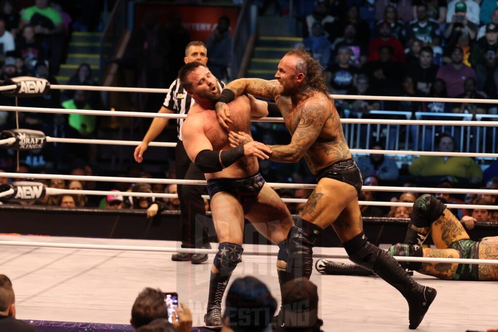 AEW Full Gear 4-Way Contenders Series Match: FTR (Cash Wheeler and Dax Harwood) vs House of Black (Malakai Black and Brody King) at AEW Dynamite on Wednesday, November 13, 2024, at the Total Mortgage Arena, in Bridgeport, Connecticut. Photo by George Tahinos, georgetahinos.smugmug.com