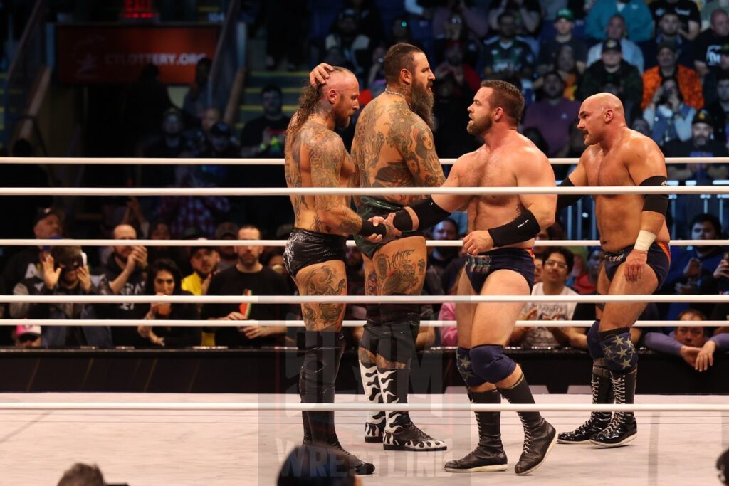 AEW Full Gear 4-Way Contenders Series Match: FTR (Cash Wheeler and Dax Harwood) vs House of Black (Malakai Black and Brody King) at AEW Dynamite on Wednesday, November 13, 2024, at the Total Mortgage Arena, in Bridgeport, Connecticut. Photo by George Tahinos, georgetahinos.smugmug.com