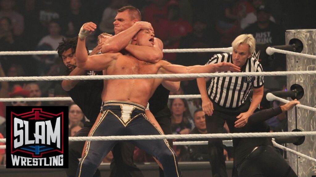 Officials try to pry Gunther off Cody Rhodes at WWE Smackdown on Friday, November 1, 2024 (taped October 25, 2024), at the Barclays Center in Brooklyn, NY. Photo by George Tahinos, https://georgetahinos.smugmug.com