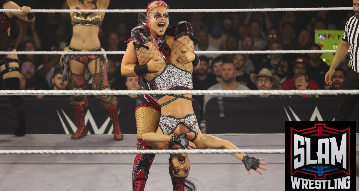 ZARIA has Jacy Jayne freaked out at NXT on Wednesday, November 6, 2024, at the 2300 Arena, in Philadelphia, PA. Photo by George Tahinos, https://georgetahinos.smugmug.com