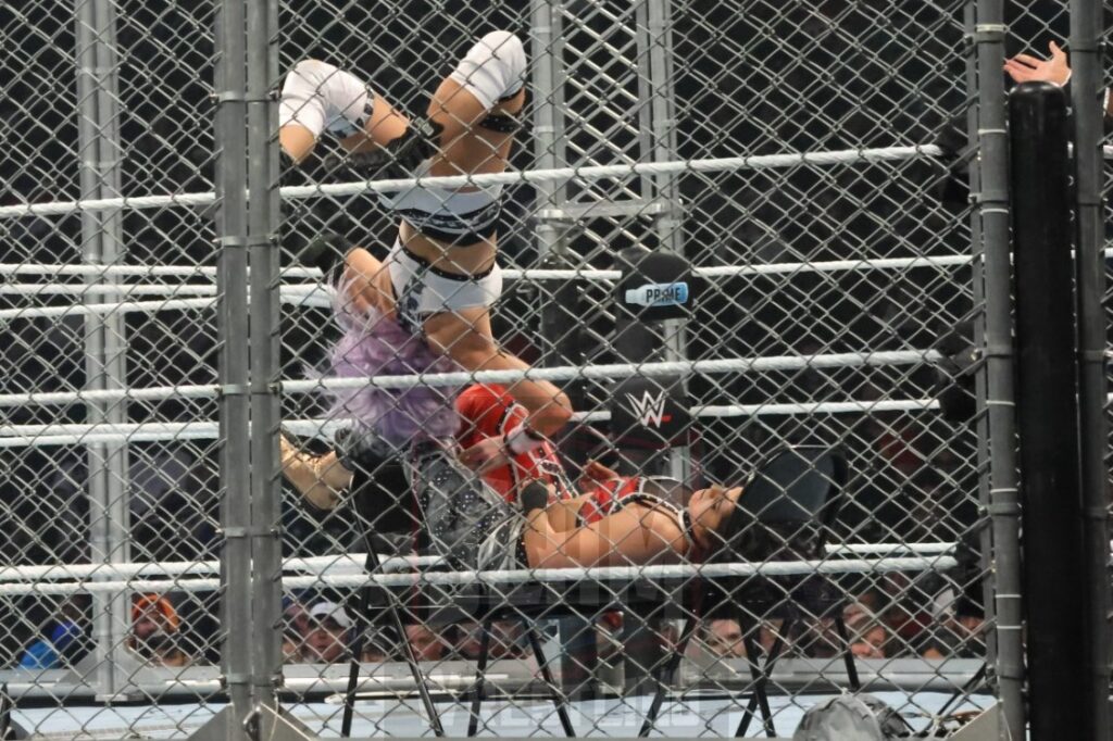 WarGames match: Rhea Ripley, Bayley, Bianca Belair, Iyo Sky, and Naomi vs. Liv Morgan, Racquel Rodriguez, Nia Jax, Candice LeRea, and Tiffany Stratton at WWE Survivor Series: War Games, at the Rogers Arena in Vancouver, BC, on Saturday, November 30, 2024. Photo by Mike Mastrandrea, https://www.instagram.com/mikemastrandrea_photography