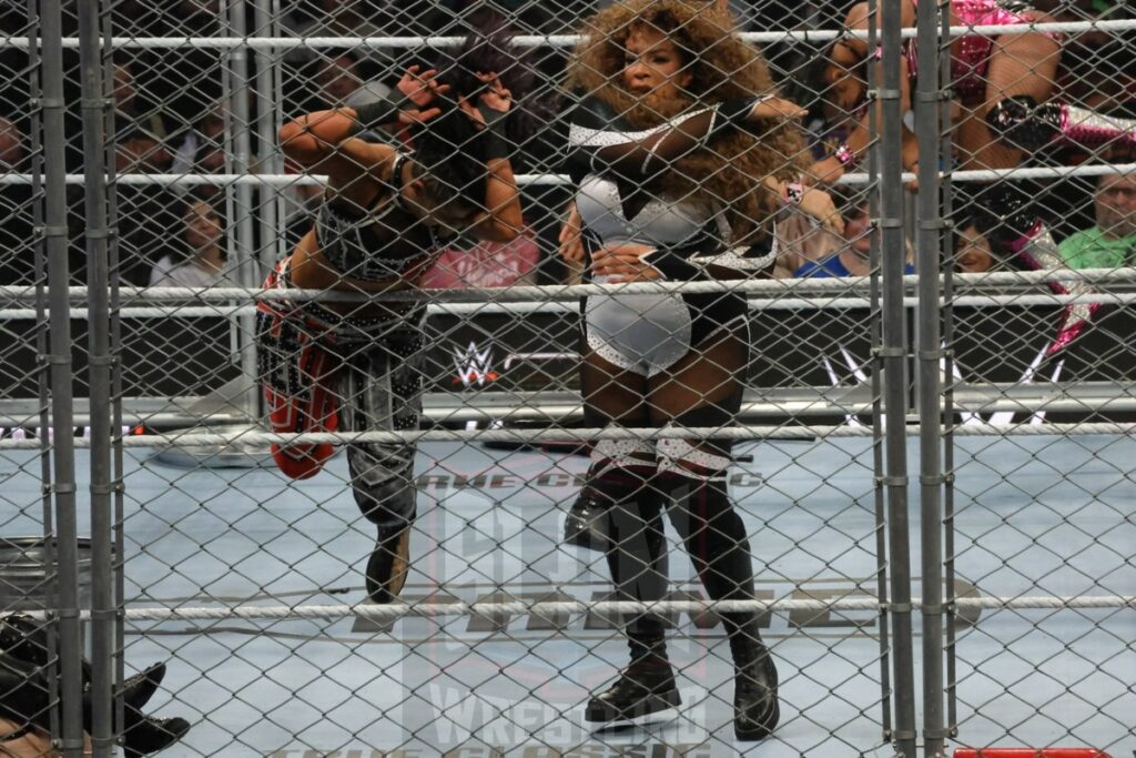 WarGames match: Rhea Ripley, Bayley, Bianca Belair, Iyo Sky, and Naomi vs. Liv Morgan, Racquel Rodriguez, Nia Jax, Candice LeRea, and Tiffany Stratton at WWE Survivor Series: War Games, at the Rogers Arena in Vancouver, BC, on Saturday, November 30, 2024. Photo by Mike Mastrandrea, https://www.instagram.com/mikemastrandrea_photography