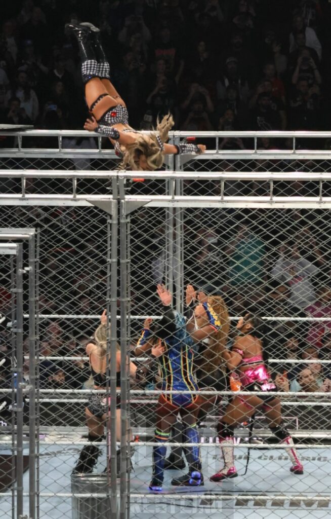 WarGames match: Rhea Ripley, Bayley, Bianca Belair, Iyo Sky, and Naomi vs. Liv Morgan, Racquel Rodriguez, Nia Jax, Candice LeRea, and Tiffany Stratton at WWE Survivor Series: War Games, at the Rogers Arena in Vancouver, BC, on Saturday, November 30, 2024. Photo by Mike Mastrandrea, https://www.instagram.com/mikemastrandrea_photography