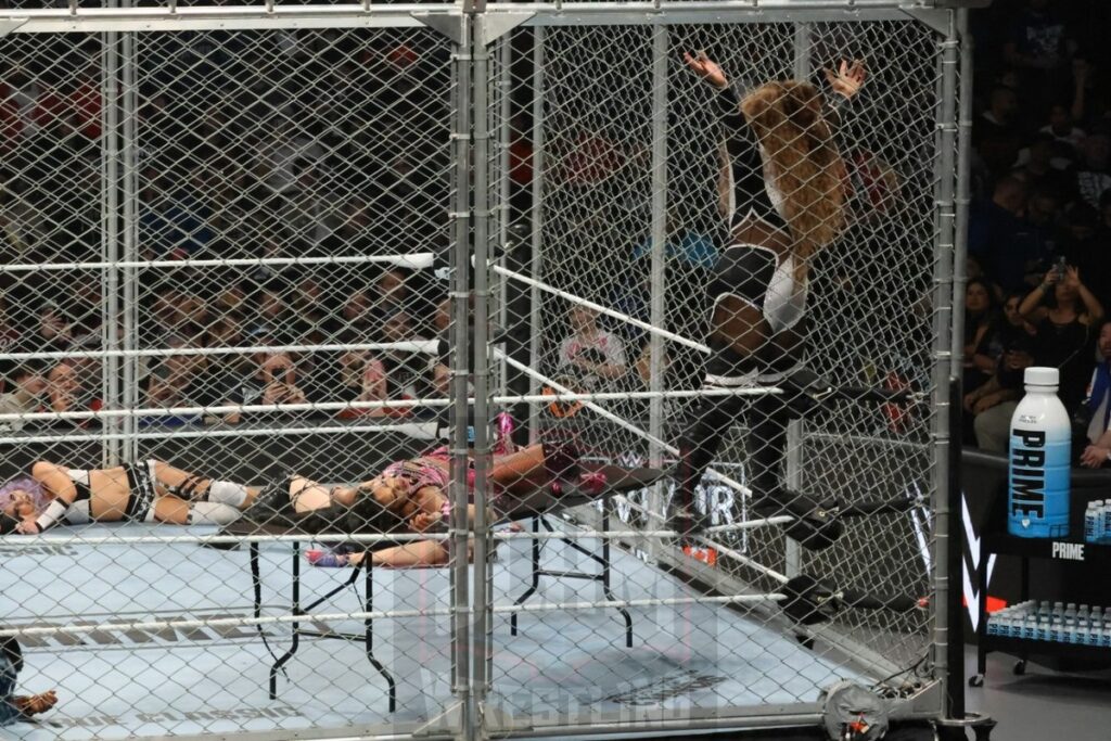 WarGames match: Rhea Ripley, Bayley, Bianca Belair, Iyo Sky, and Naomi vs. Liv Morgan, Racquel Rodriguez, Nia Jax, Candice LeRea, and Tiffany Stratton at WWE Survivor Series: War Games, at the Rogers Arena in Vancouver, BC, on Saturday, November 30, 2024. Photo by Mike Mastrandrea, https://www.instagram.com/mikemastrandrea_photography